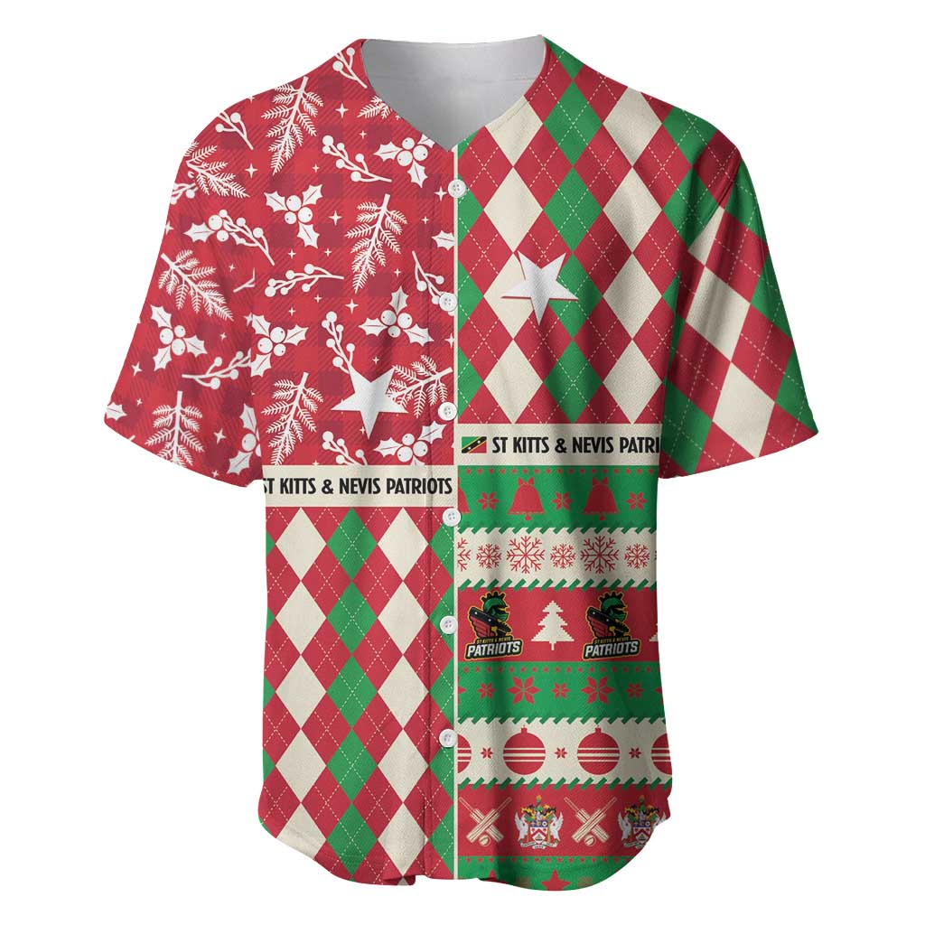 Personalized St Kitts & Nevis Cricket Christmas Baseball Jersey Merry Xmas Patriots - Wonder Print Shop
