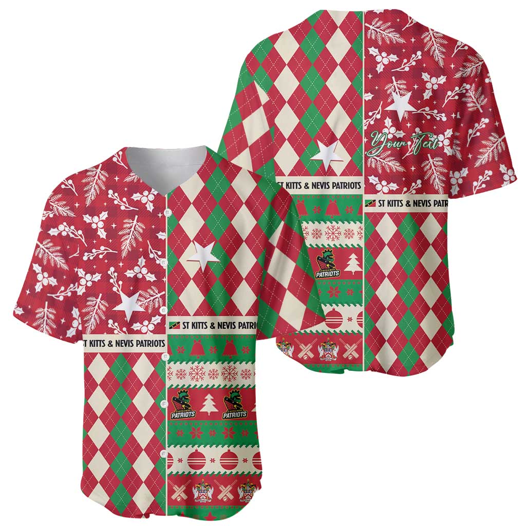 Personalized St Kitts & Nevis Cricket Christmas Baseball Jersey Merry Xmas Patriots - Wonder Print Shop
