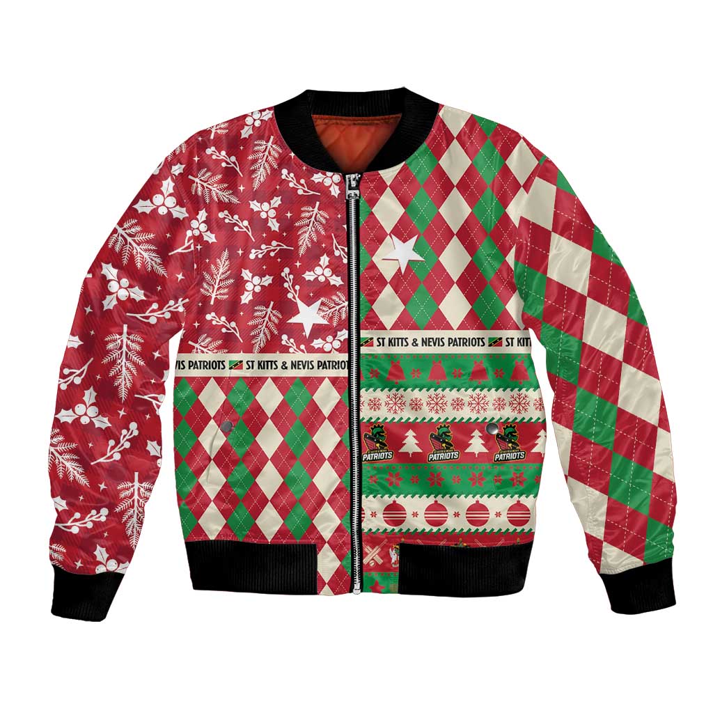 Personalized St Kitts & Nevis Cricket Christmas Bomber Jacket Merry Xmas Patriots - Wonder Print Shop