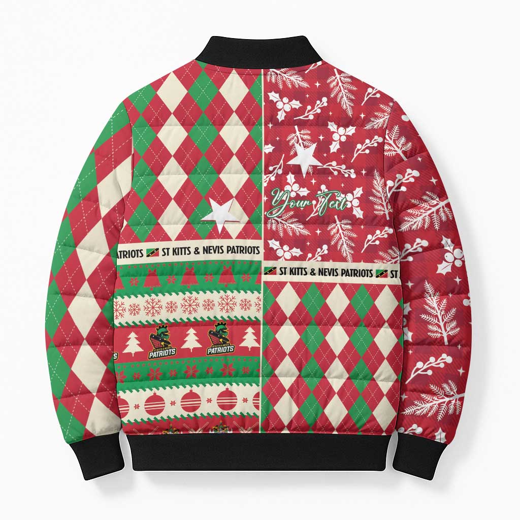 Personalized St Kitts & Nevis Cricket Christmas Bomber Puffer Jacket Merry Xmas Patriots - Wonder Print Shop