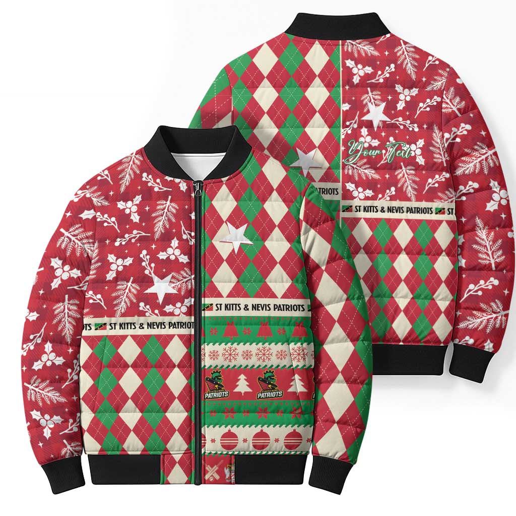 Personalized St Kitts & Nevis Cricket Christmas Bomber Puffer Jacket Merry Xmas Patriots - Wonder Print Shop