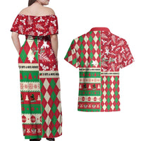 Personalized St Kitts & Nevis Cricket Christmas Couples Matching Off Shoulder Maxi Dress and Hawaiian Shirt Merry Xmas Patriots - Wonder Print Shop
