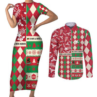 Personalized St Kitts & Nevis Cricket Christmas Couples Matching Short Sleeve Bodycon Dress and Long Sleeve Button Shirt Merry Xmas Patriots - Wonder Print Shop
