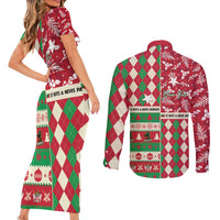 Personalized St Kitts & Nevis Cricket Christmas Couples Matching Short Sleeve Bodycon Dress and Long Sleeve Button Shirt Merry Xmas Patriots - Wonder Print Shop