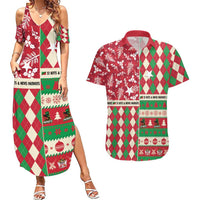 Personalized St Kitts & Nevis Cricket Christmas Couples Matching Summer Maxi Dress and Hawaiian Shirt Merry Xmas Patriots - Wonder Print Shop