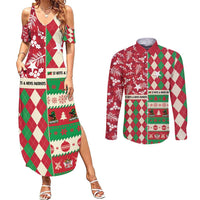 Personalized St Kitts & Nevis Cricket Christmas Couples Matching Summer Maxi Dress and Long Sleeve Button Shirt Merry Xmas Patriots - Wonder Print Shop
