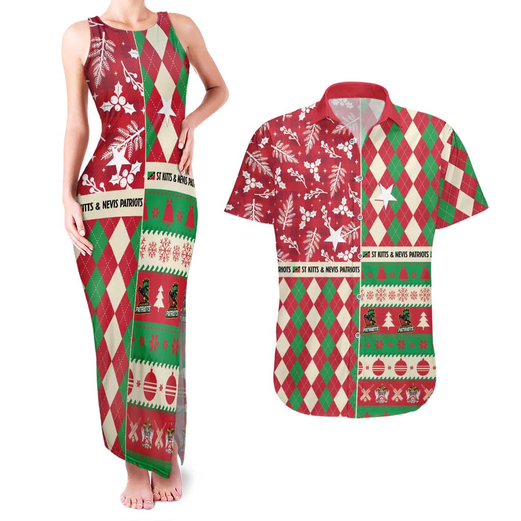 Personalized St Kitts & Nevis Cricket Christmas Couples Matching Tank Maxi Dress and Hawaiian Shirt Merry Xmas Patriots - Wonder Print Shop