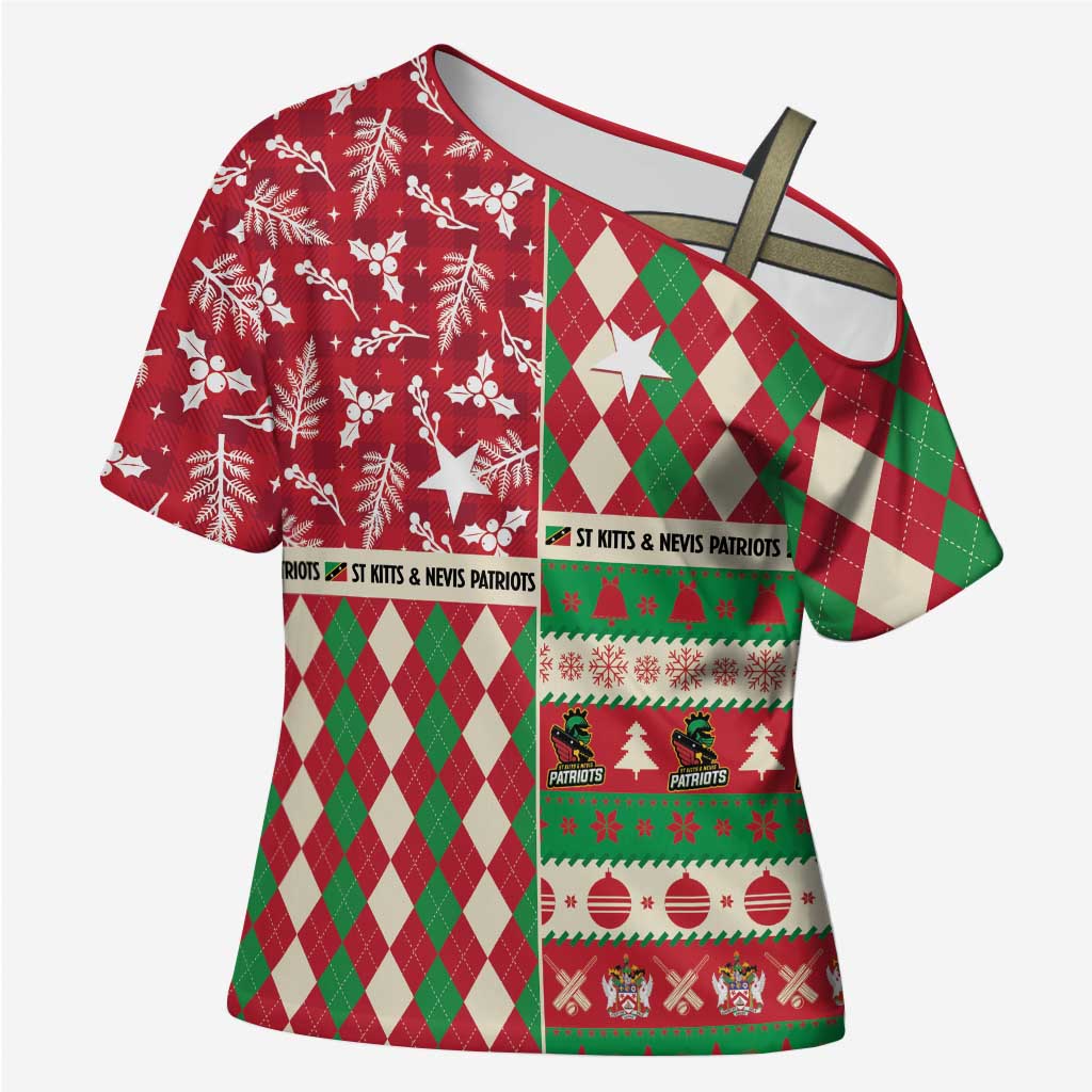 Personalized St Kitts & Nevis Cricket Christmas Cross Shoulder Shirt Merry Xmas Patriots - Wonder Print Shop