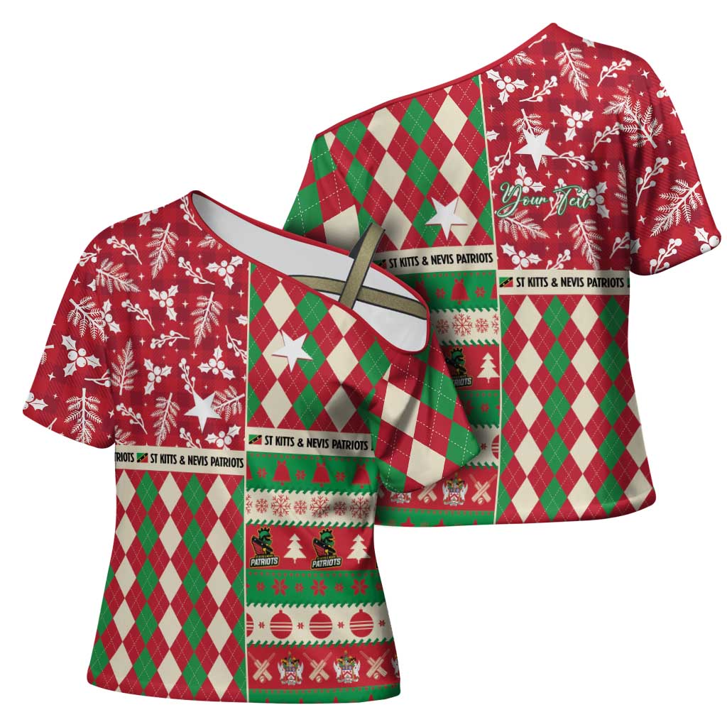 Personalized St Kitts & Nevis Cricket Christmas Cross Shoulder Shirt Merry Xmas Patriots - Wonder Print Shop