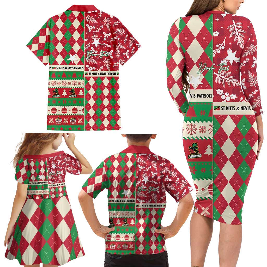 Personalized St Kitts & Nevis Cricket Christmas Family Matching Long Sleeve Bodycon Dress and Hawaiian Shirt Merry Xmas Patriots - Wonder Print Shop