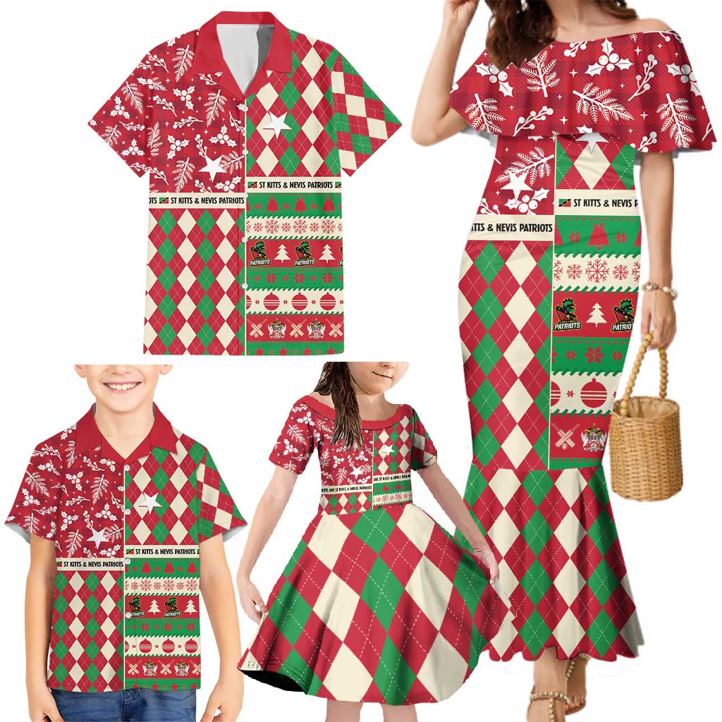 Personalized St Kitts & Nevis Cricket Christmas Family Matching Mermaid Dress and Hawaiian Shirt Merry Xmas Patriots - Wonder Print Shop
