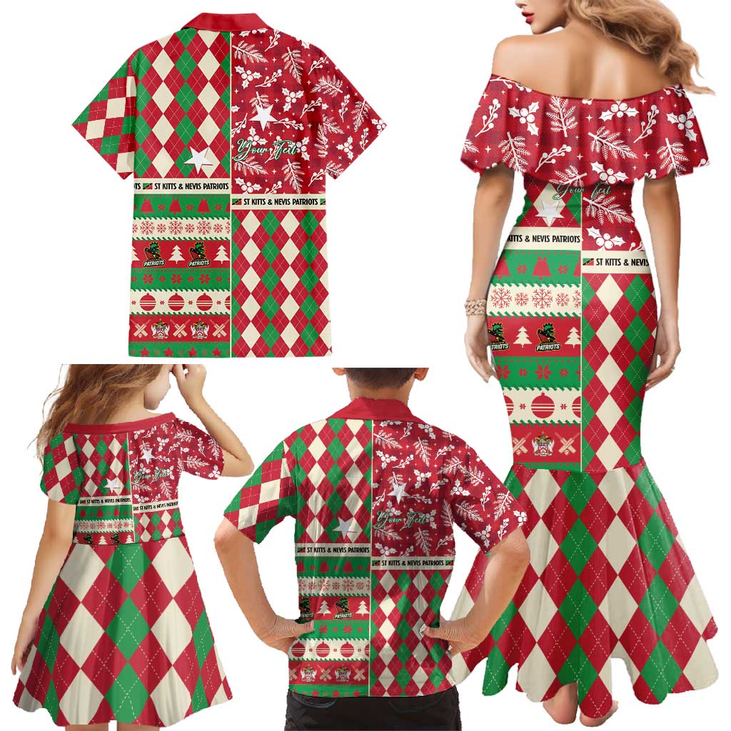 Personalized St Kitts & Nevis Cricket Christmas Family Matching Mermaid Dress and Hawaiian Shirt Merry Xmas Patriots - Wonder Print Shop