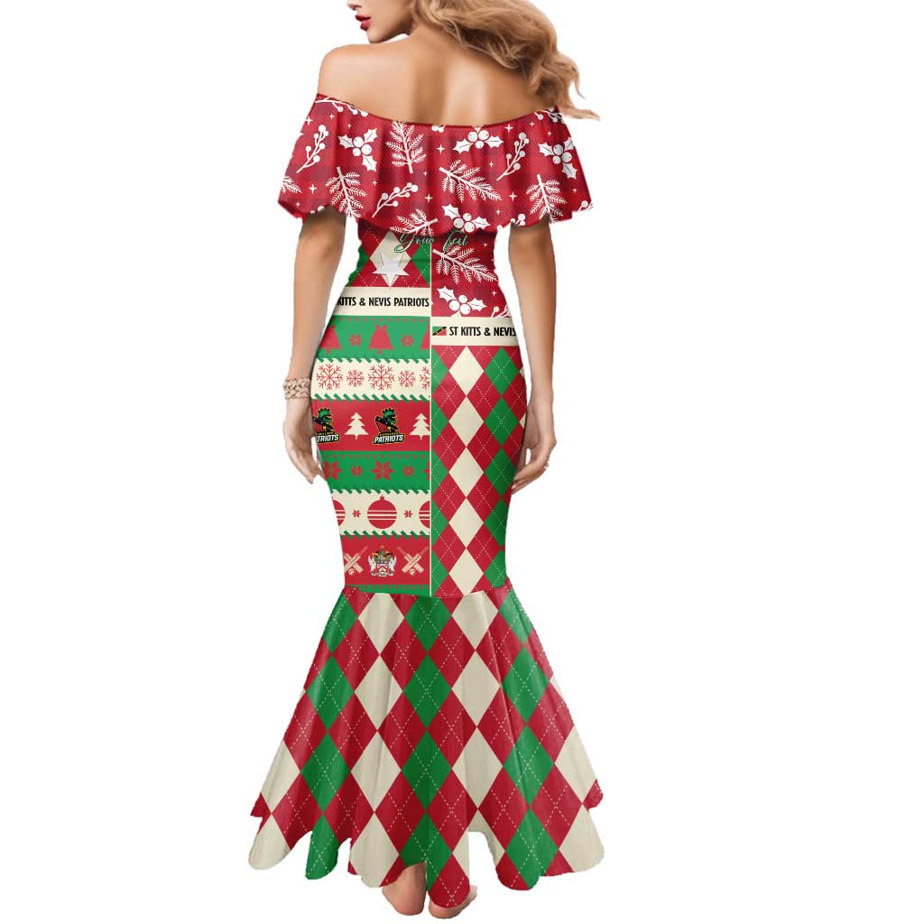 Personalized St Kitts & Nevis Cricket Christmas Family Matching Mermaid Dress and Hawaiian Shirt Merry Xmas Patriots - Wonder Print Shop