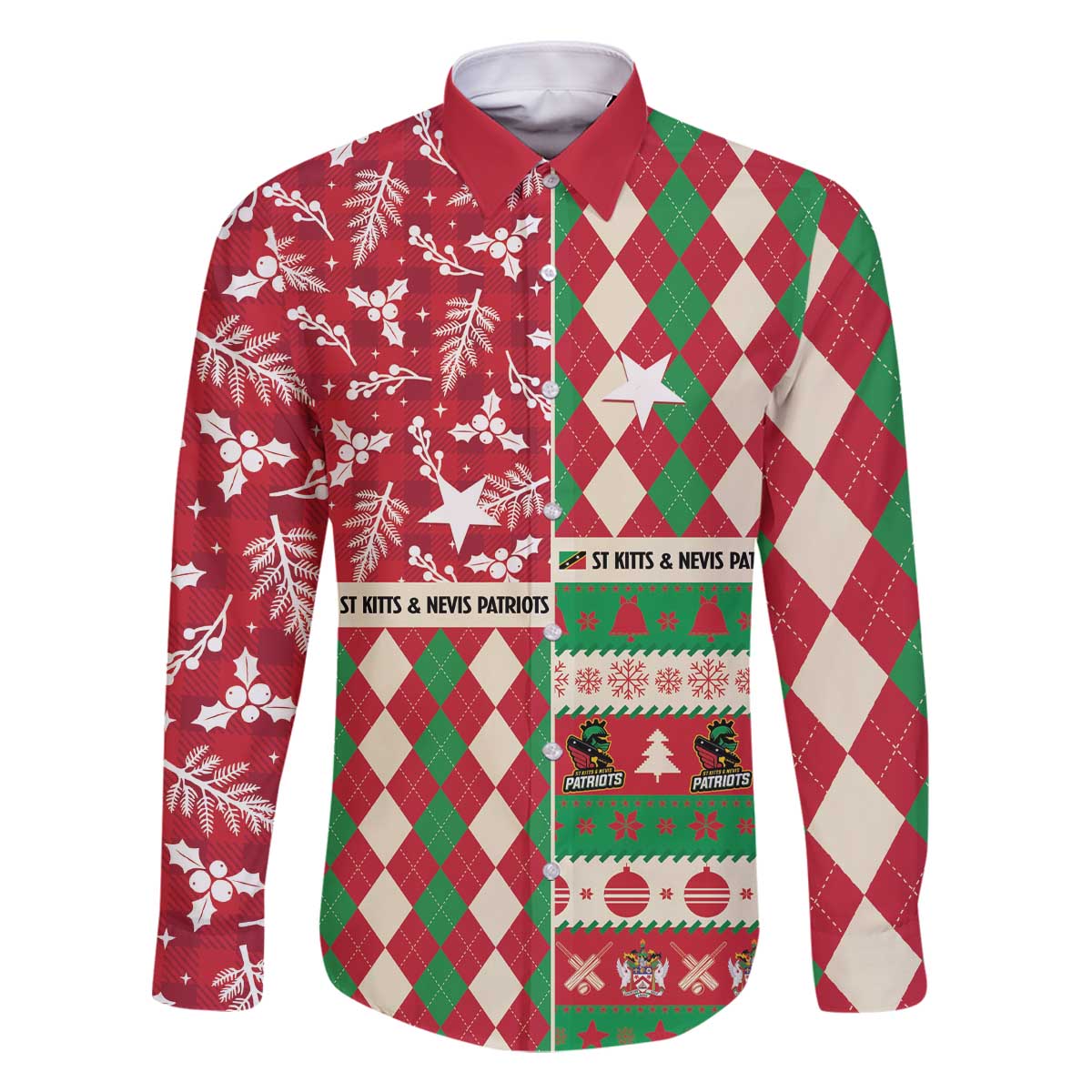 Personalized St Kitts & Nevis Cricket Christmas Family Matching Off The Shoulder Long Sleeve Dress and Hawaiian Shirt Merry Xmas Patriots - Wonder Print Shop