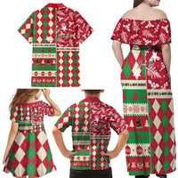 Personalized St Kitts & Nevis Cricket Christmas Family Matching Off Shoulder Maxi Dress and Hawaiian Shirt Merry Xmas Patriots - Wonder Print Shop