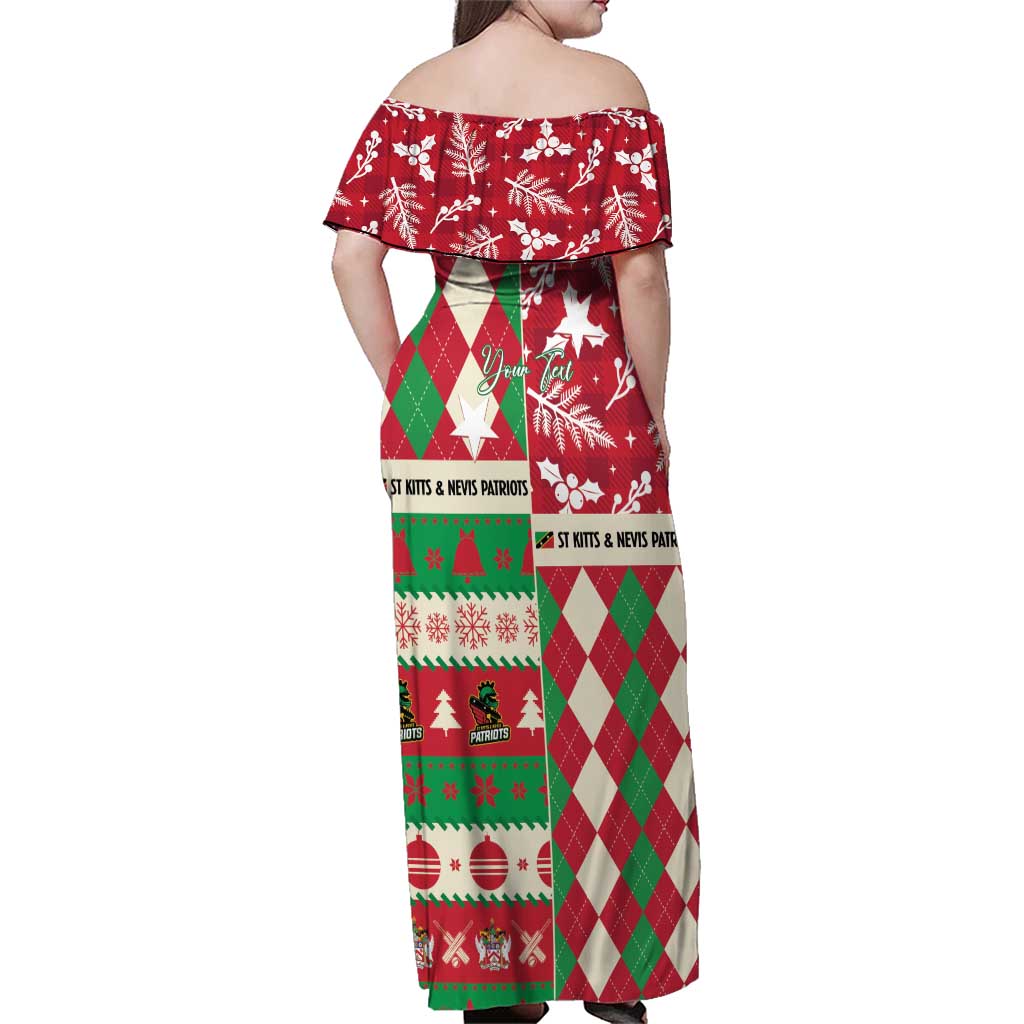 Personalized St Kitts & Nevis Cricket Christmas Family Matching Off Shoulder Maxi Dress and Hawaiian Shirt Merry Xmas Patriots - Wonder Print Shop