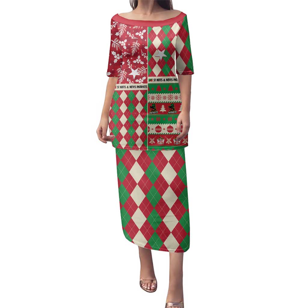 Personalized St Kitts & Nevis Cricket Christmas Family Matching Puletasi and Hawaiian Shirt Merry Xmas Patriots - Wonder Print Shop