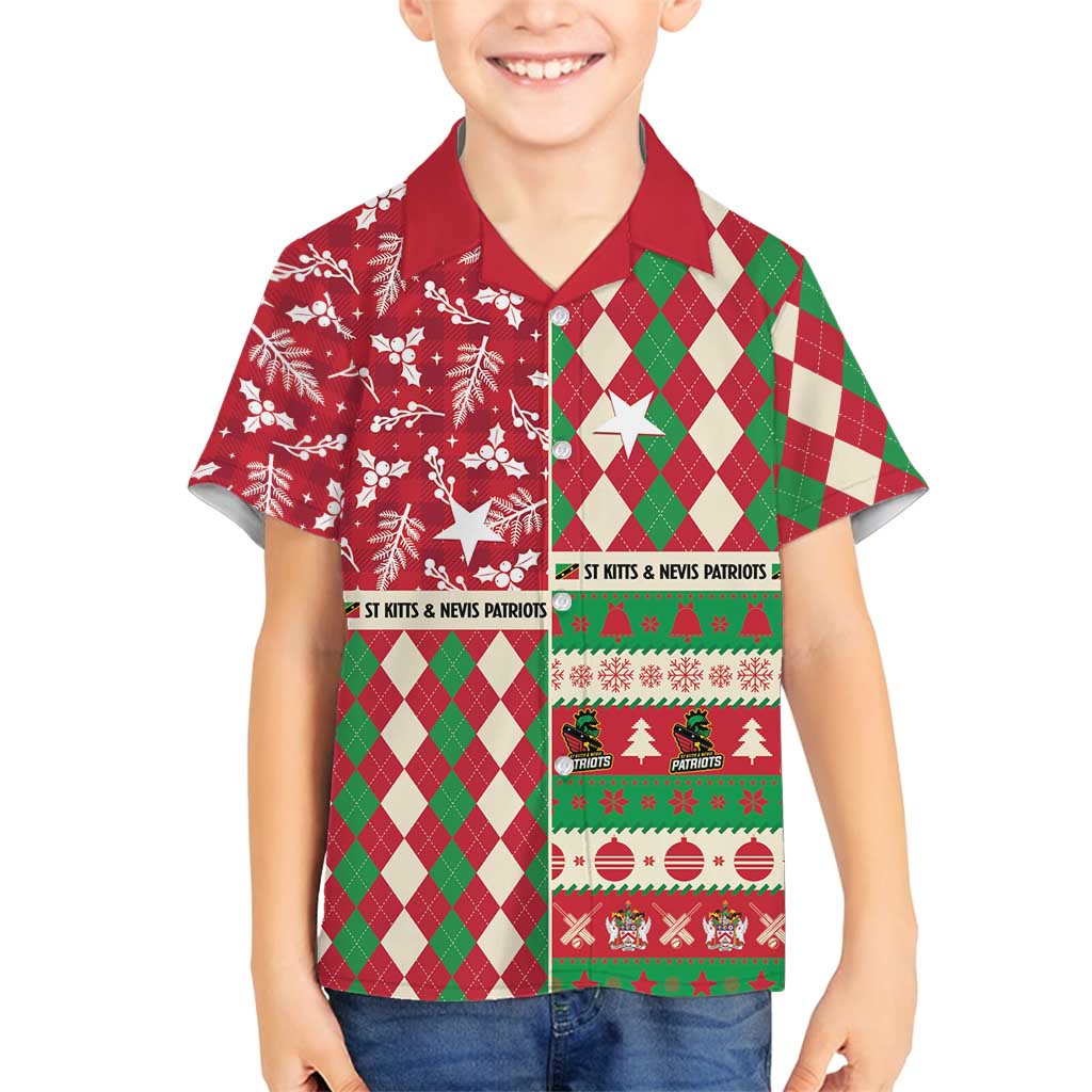 Personalized St Kitts & Nevis Cricket Christmas Family Matching Puletasi and Hawaiian Shirt Merry Xmas Patriots - Wonder Print Shop
