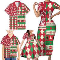 Personalized St Kitts & Nevis Cricket Christmas Family Matching Short Sleeve Bodycon Dress and Hawaiian Shirt Merry Xmas Patriots - Wonder Print Shop