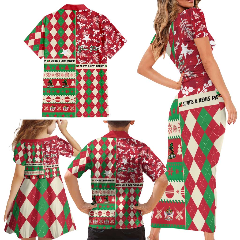 Personalized St Kitts & Nevis Cricket Christmas Family Matching Short Sleeve Bodycon Dress and Hawaiian Shirt Merry Xmas Patriots - Wonder Print Shop