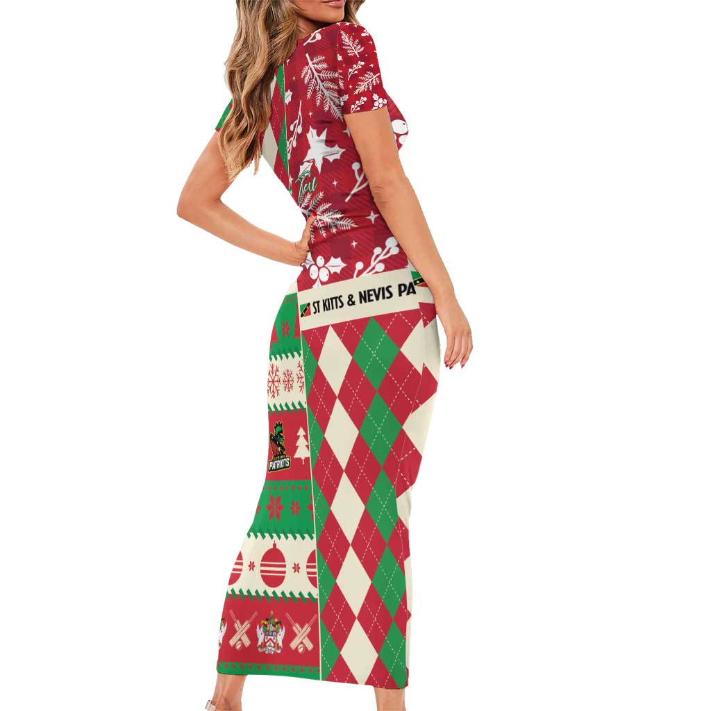 Personalized St Kitts & Nevis Cricket Christmas Family Matching Short Sleeve Bodycon Dress and Hawaiian Shirt Merry Xmas Patriots - Wonder Print Shop
