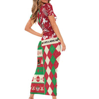 Personalized St Kitts & Nevis Cricket Christmas Family Matching Short Sleeve Bodycon Dress and Hawaiian Shirt Merry Xmas Patriots - Wonder Print Shop