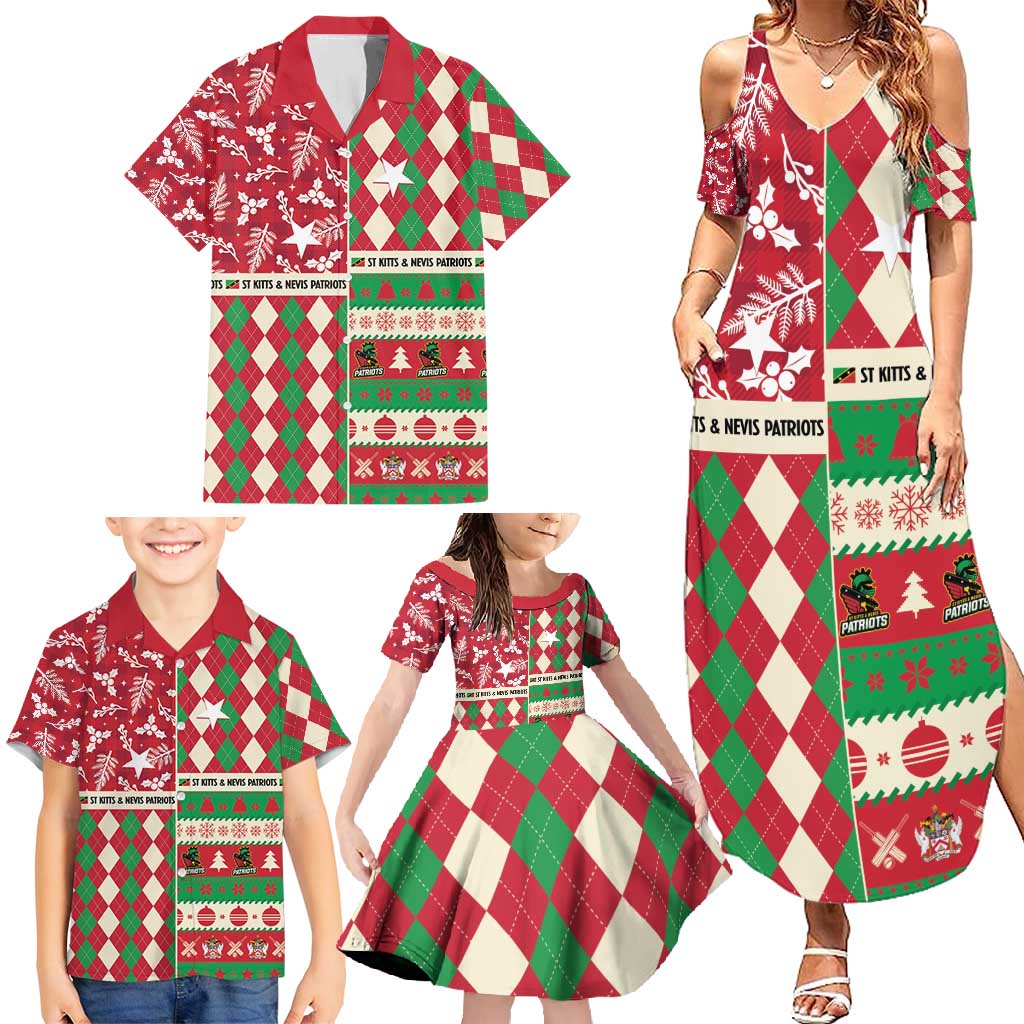 Personalized St Kitts & Nevis Cricket Christmas Family Matching Summer Maxi Dress and Hawaiian Shirt Merry Xmas Patriots - Wonder Print Shop