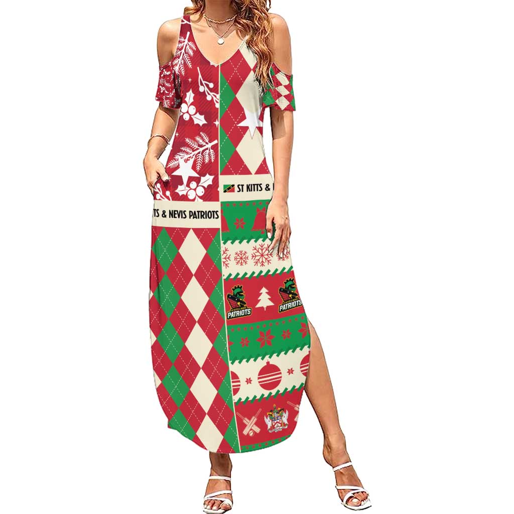 Personalized St Kitts & Nevis Cricket Christmas Family Matching Summer Maxi Dress and Hawaiian Shirt Merry Xmas Patriots - Wonder Print Shop