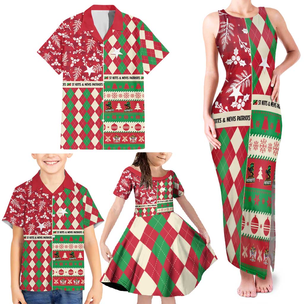 Personalized St Kitts & Nevis Cricket Christmas Family Matching Tank Maxi Dress and Hawaiian Shirt Merry Xmas Patriots - Wonder Print Shop