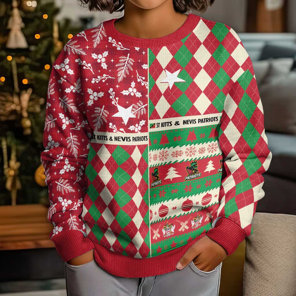 Personalized St Kitts and Nevis Cricket Christmas Kid Ugly Christmas Sweater Merry Xmas Patriots - Wonder Print Shop