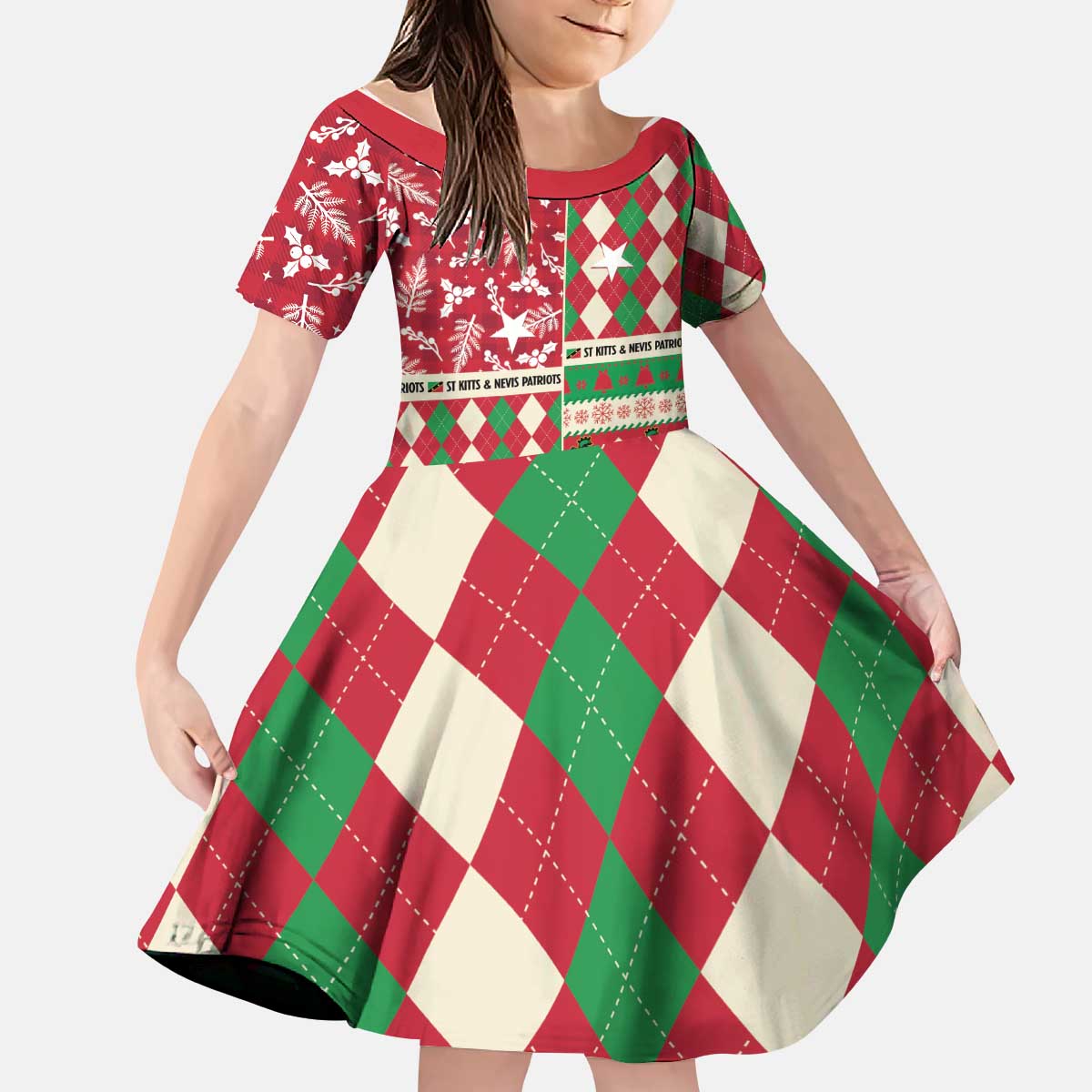 Personalized St Kitts & Nevis Cricket Christmas Kid Short Sleeve Dress Merry Xmas Patriots - Wonder Print Shop