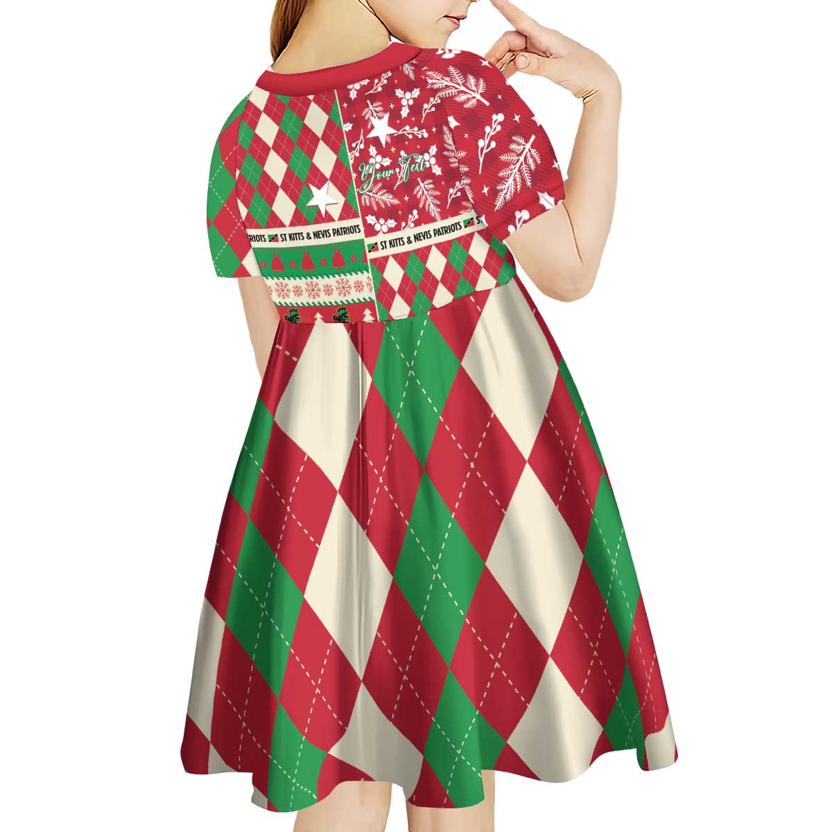 Personalized St Kitts & Nevis Cricket Christmas Kid Short Sleeve Dress Merry Xmas Patriots - Wonder Print Shop