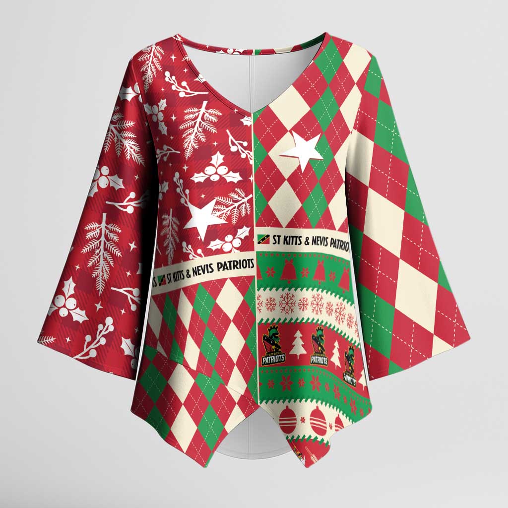 Personalized St Kitts & Nevis Cricket Christmas Kimono Sleeve Blouse Merry Xmas Patriots - Wonder Print Shop