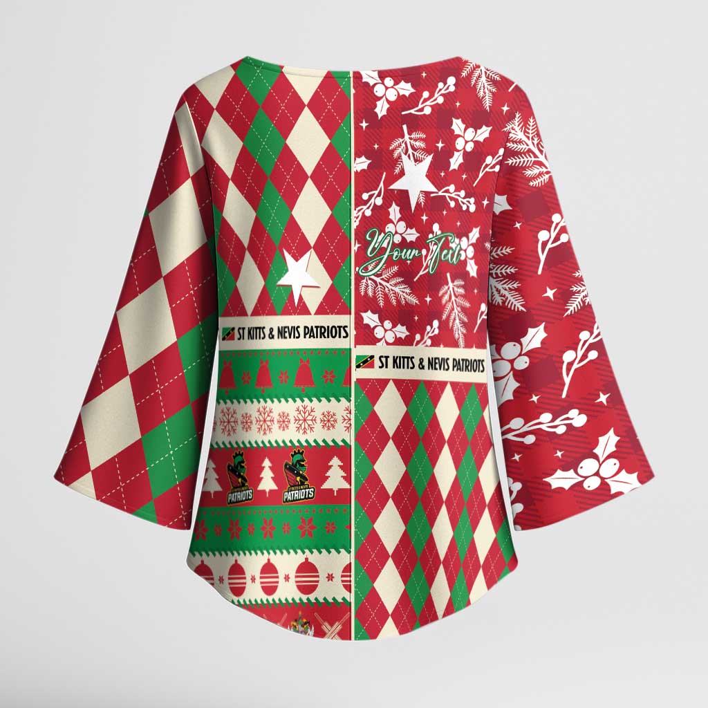 Personalized St Kitts & Nevis Cricket Christmas Kimono Sleeve Blouse Merry Xmas Patriots - Wonder Print Shop