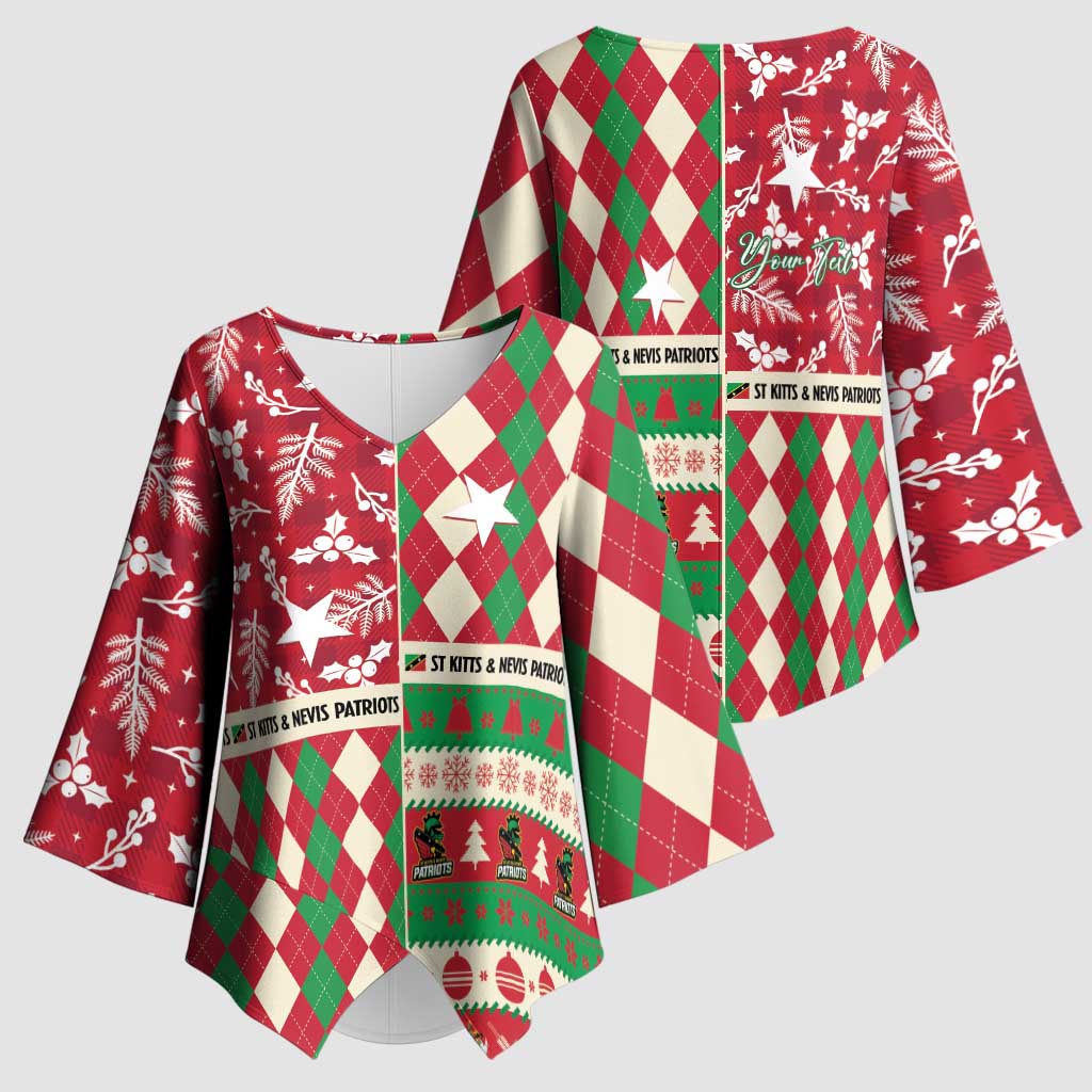 Personalized St Kitts & Nevis Cricket Christmas Kimono Sleeve Blouse Merry Xmas Patriots - Wonder Print Shop