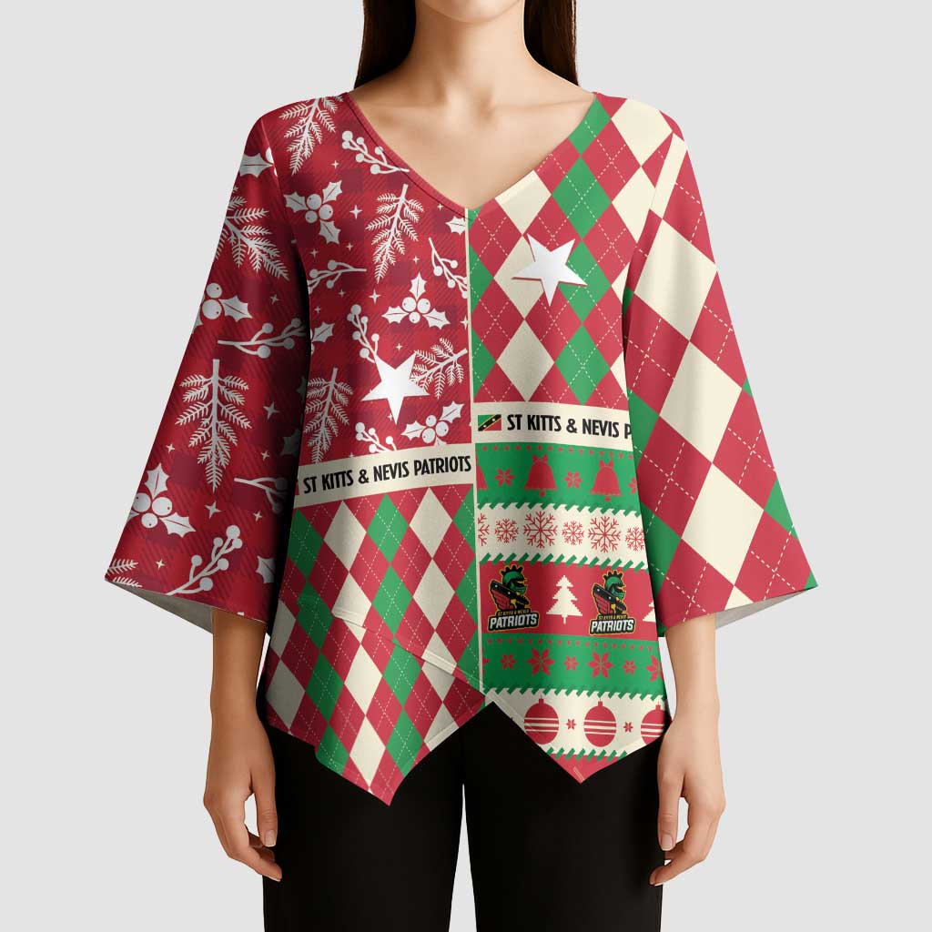 Personalized St Kitts & Nevis Cricket Christmas Kimono Sleeve Blouse Merry Xmas Patriots - Wonder Print Shop