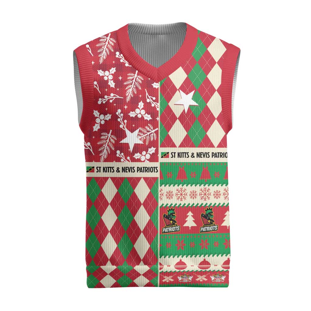 Personalized St Kitts and Nevis Cricket Christmas Knitted V-Neck Vest Merry Xmas Patriots - Wonder Print Shop