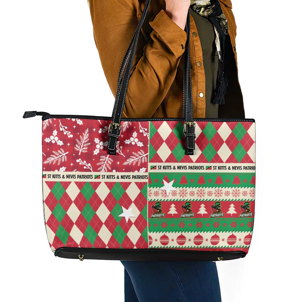 St Kitts & Nevis Cricket Christmas Leather Tote Bag Merry Xmas Patriots - Wonder Print Shop