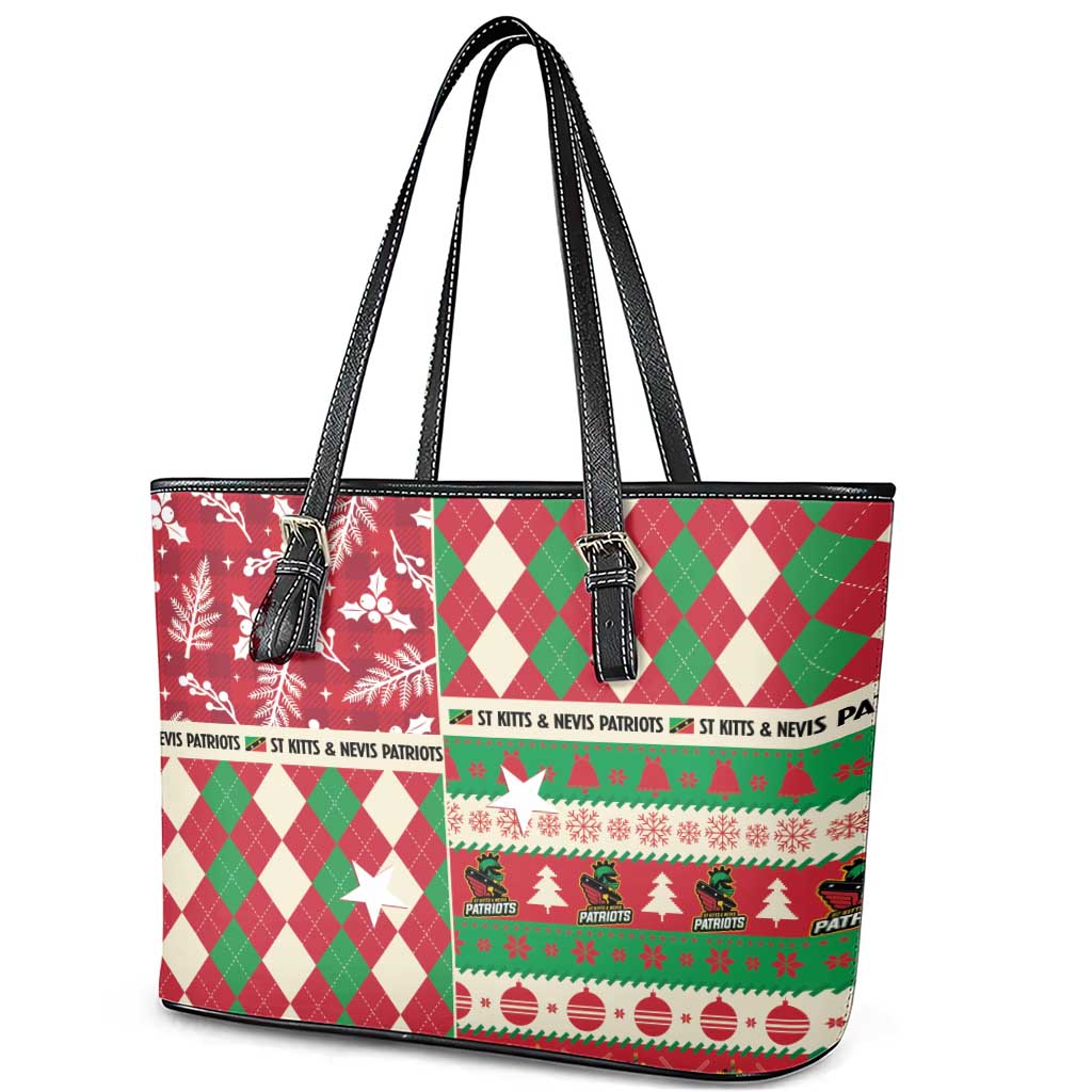 St Kitts & Nevis Cricket Christmas Leather Tote Bag Merry Xmas Patriots - Wonder Print Shop