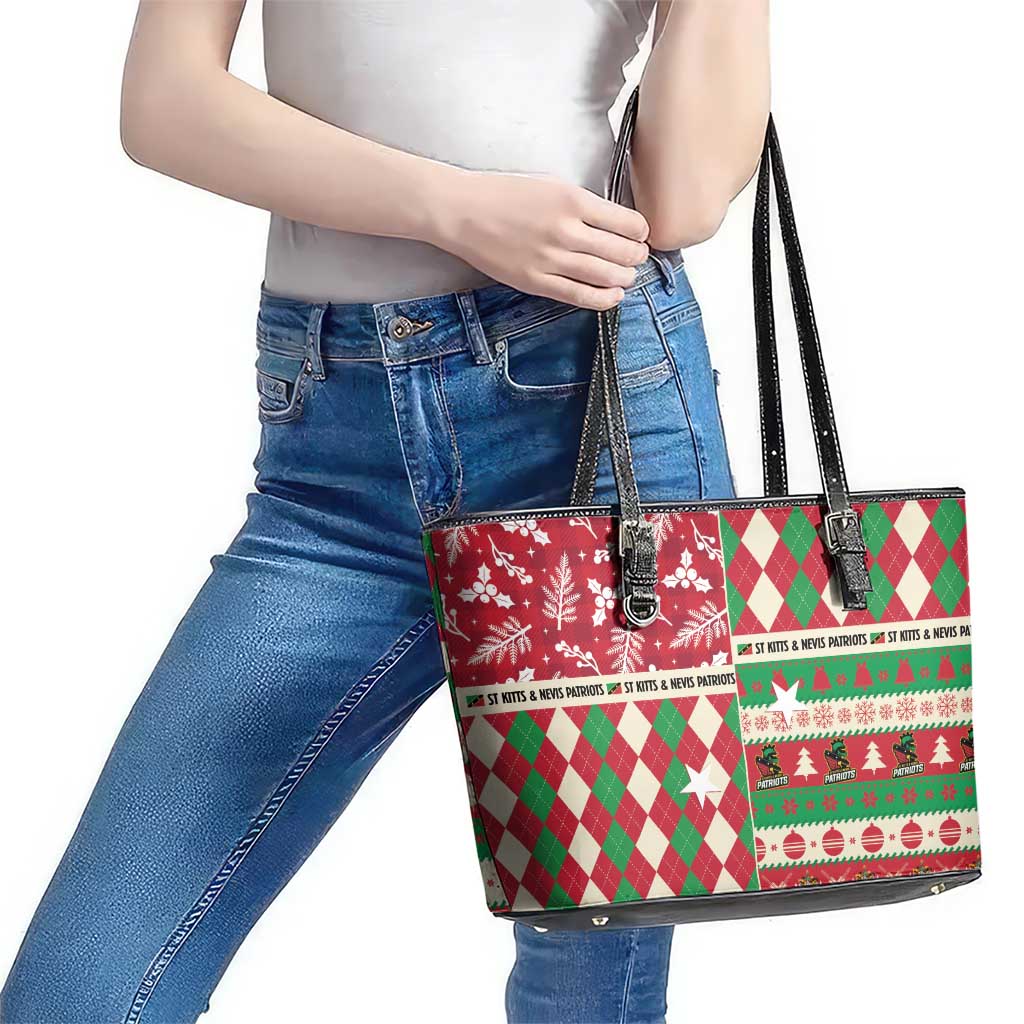 St Kitts & Nevis Cricket Christmas Leather Tote Bag Merry Xmas Patriots - Wonder Print Shop