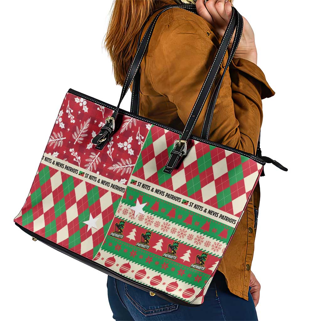 St Kitts & Nevis Cricket Christmas Leather Tote Bag Merry Xmas Patriots - Wonder Print Shop