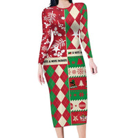 Personalized St Kitts & Nevis Cricket Christmas Long Sleeve Bodycon Dress Merry Xmas Patriots - Wonder Print Shop