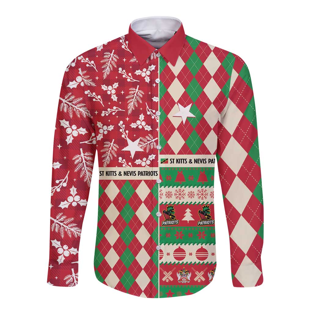 Personalized St Kitts & Nevis Cricket Christmas Long Sleeve Button Shirt Merry Xmas Patriots - Wonder Print Shop