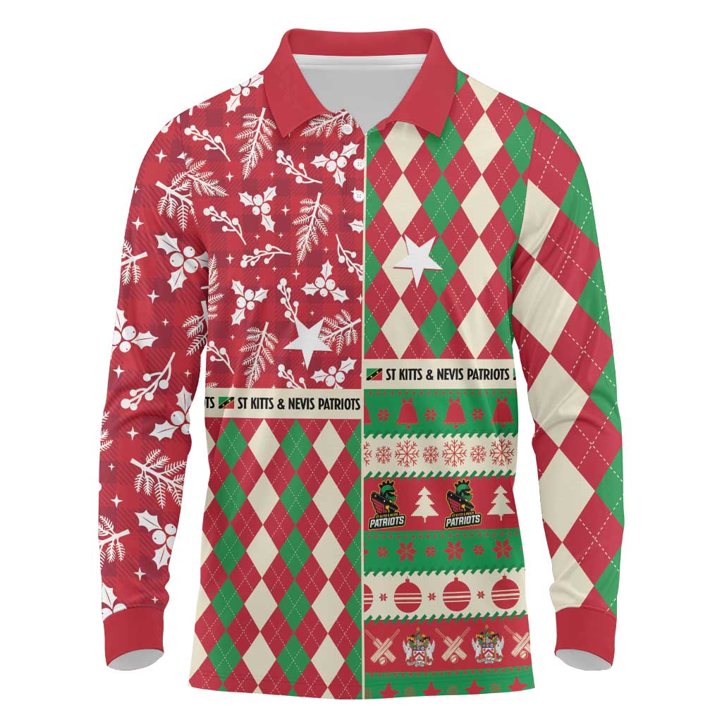 Personalized St Kitts & Nevis Cricket Christmas Long Sleeve Polo Shirt Merry Xmas Patriots - Wonder Print Shop