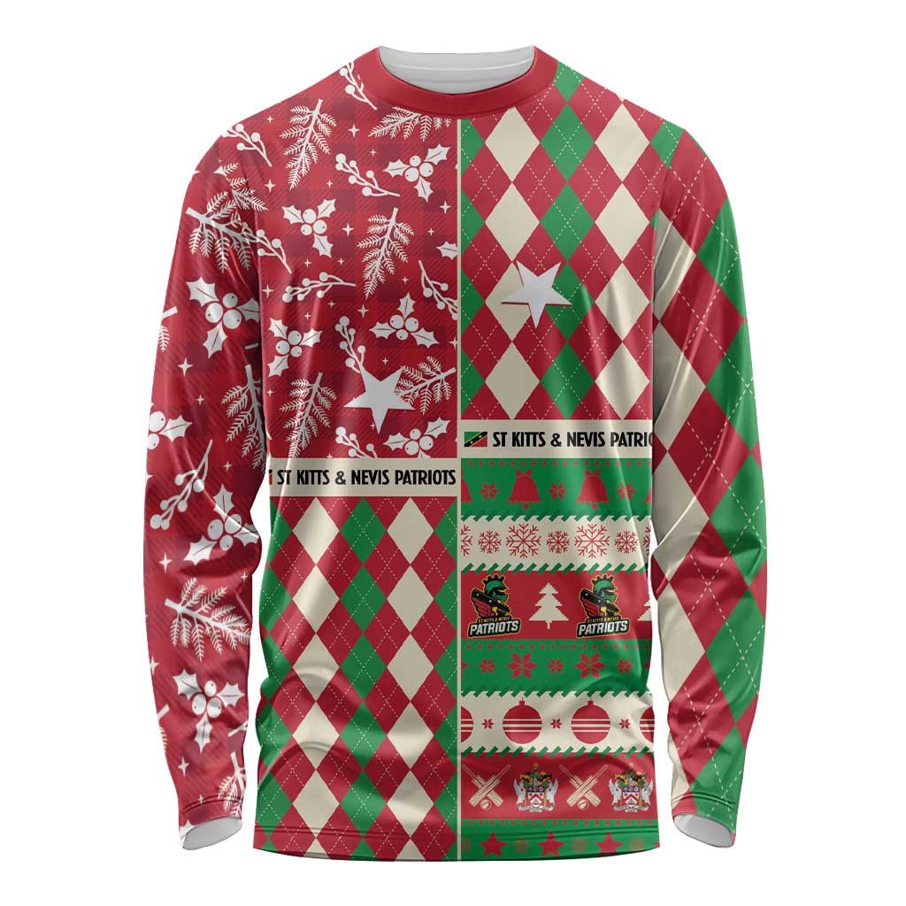 Personalized St Kitts & Nevis Cricket Christmas Long Sleeve Shirt Merry Xmas Patriots - Wonder Print Shop