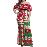 Personalized St Kitts & Nevis Cricket Christmas Off Shoulder Maxi Dress Merry Xmas Patriots - Wonder Print Shop