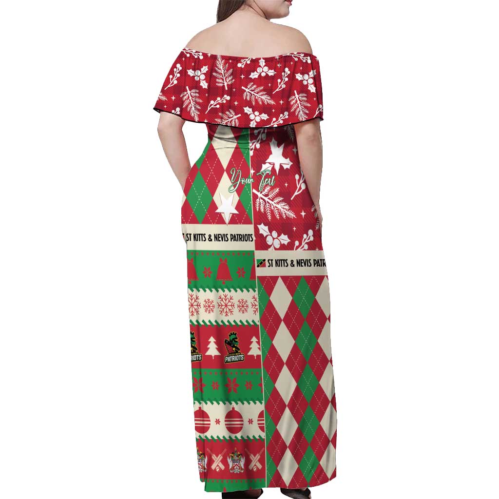 Personalized St Kitts & Nevis Cricket Christmas Off Shoulder Maxi Dress Merry Xmas Patriots - Wonder Print Shop