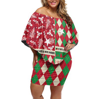 Personalized St Kitts & Nevis Cricket Christmas Off Shoulder Short Dress Merry Xmas Patriots - Wonder Print Shop