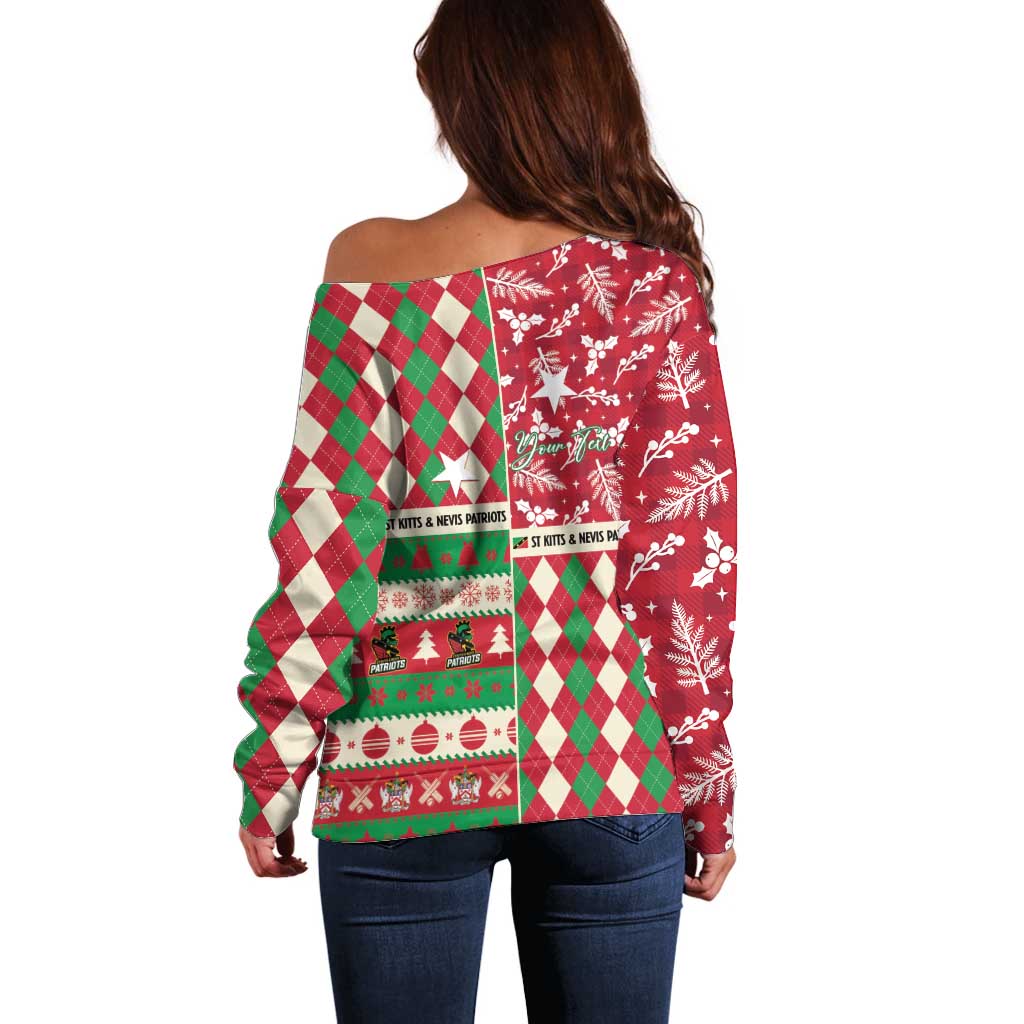 Personalized St Kitts & Nevis Cricket Christmas Off Shoulder Sweater Merry Xmas Patriots - Wonder Print Shop