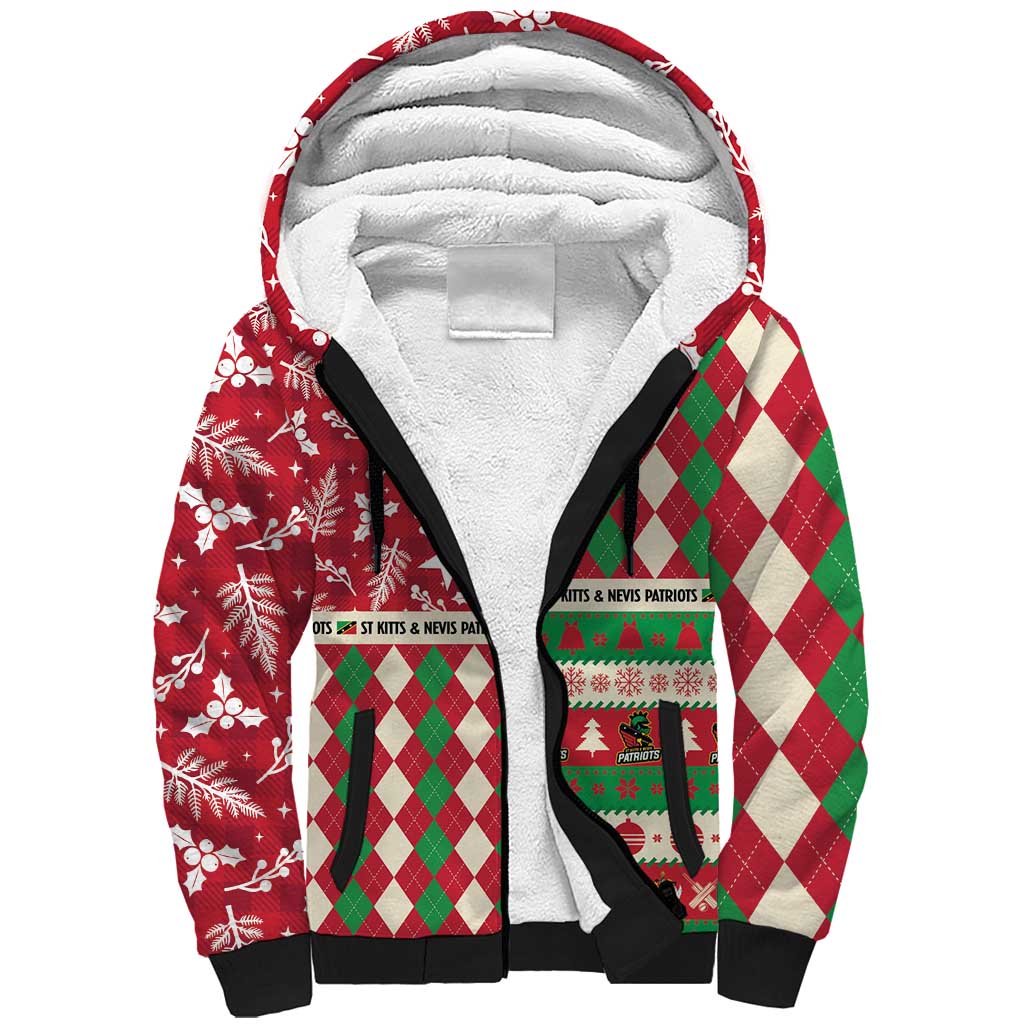 Personalized St Kitts & Nevis Cricket Christmas Sherpa Hoodie Merry Xmas Patriots - Wonder Print Shop